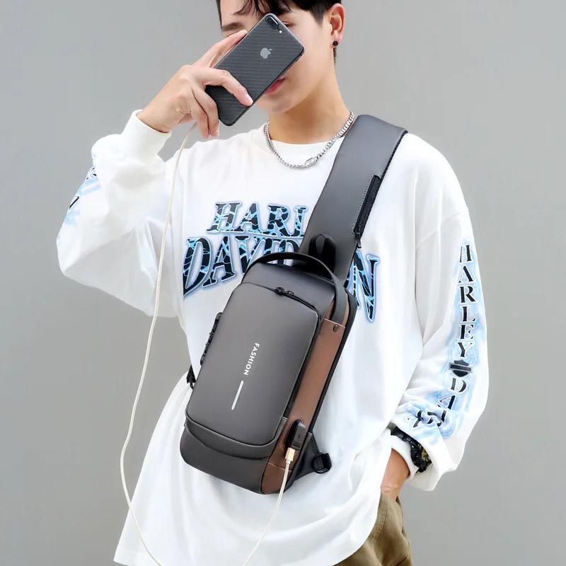 π Menβs One-Side Shoulder Bag β USB Charger π, Multi-Pocket π§³, Waterproof π§ & Easy Carry πββοΈ